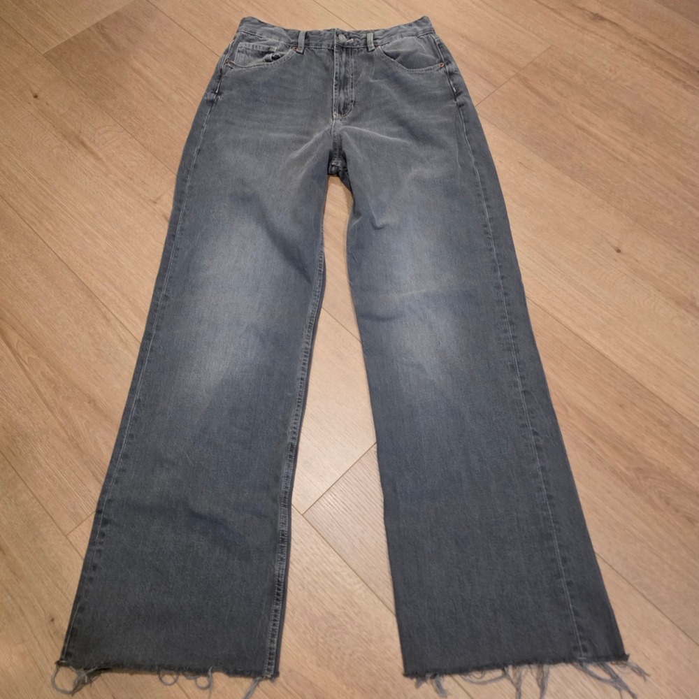 Zara Jeans Womens Size 10 EUR 42 Gray Wide Leg High Rise Raw Hem Denim Y2K Retro